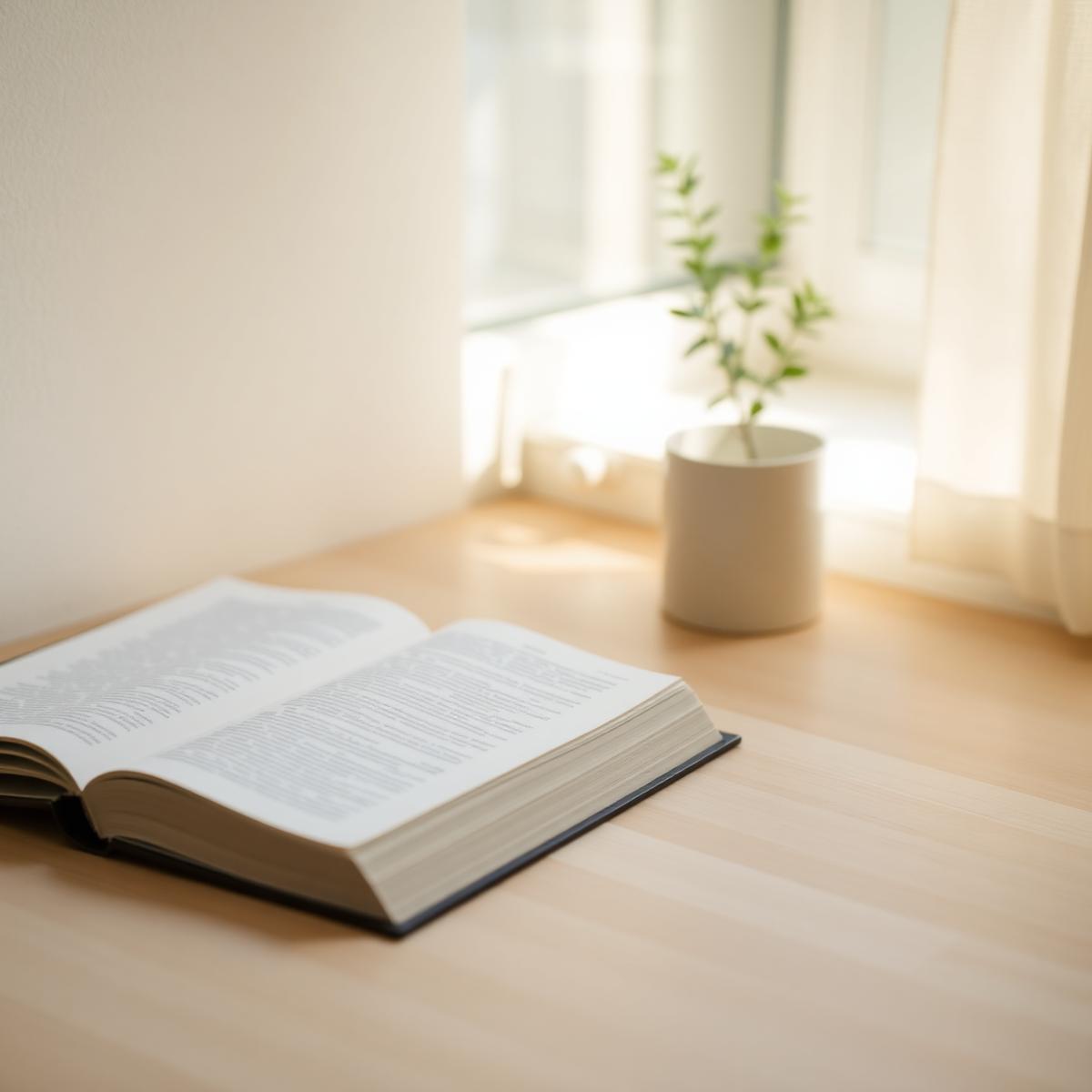 An open book on a sunlit desk